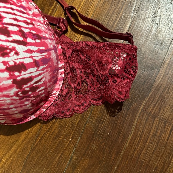 Padded push up bra Sz 34C burgundy/pink/white - Picture 2 of 5